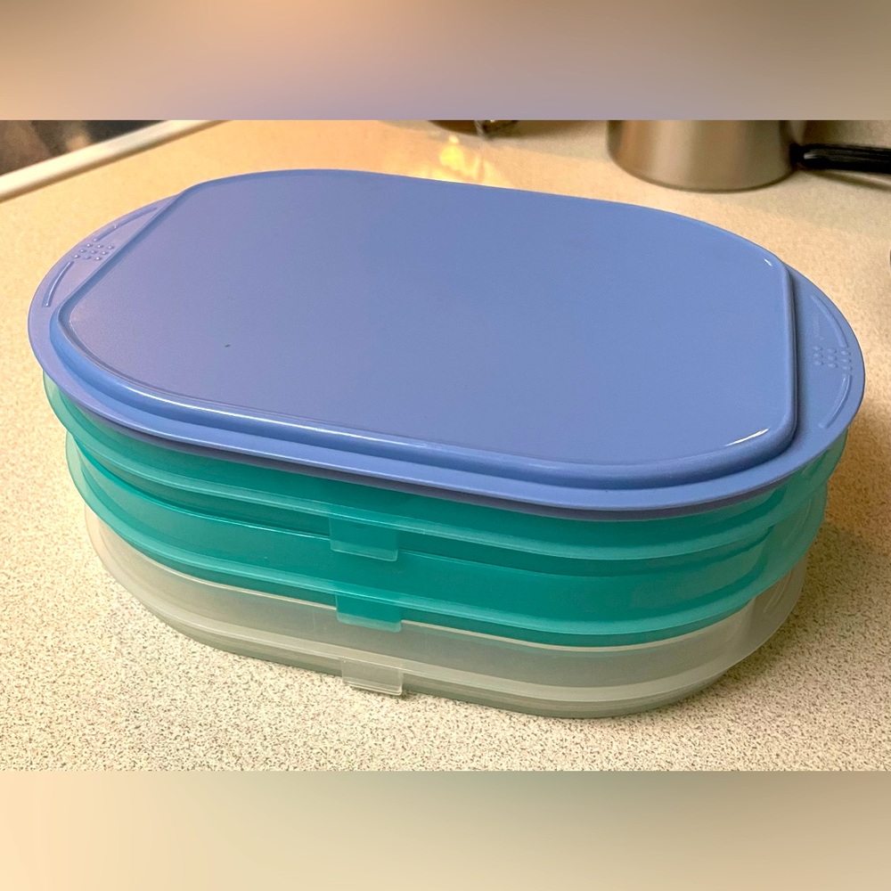 Stackable Blue and Green Food Storage Containers by Tupperware